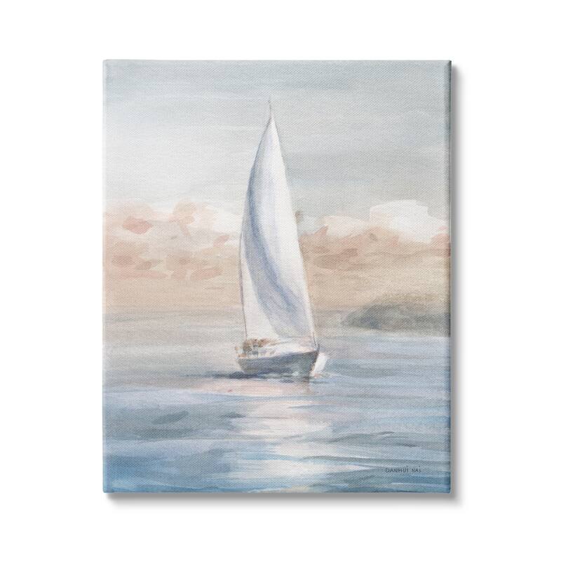 Stupell Sailboat Under Cloudy Morning Sunrise Soft Contemporary Ocean Canvas Wall Art - Orange