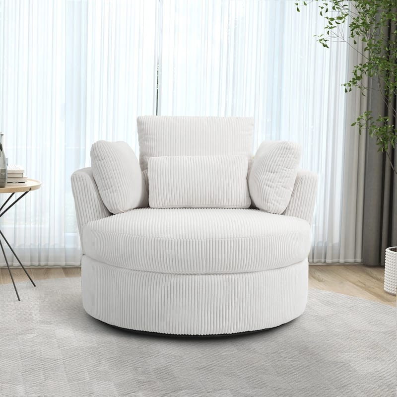 Indoor Corduroy Swivel Chair with Pillows - Beige