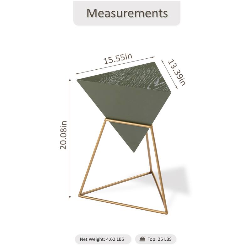 COZAYH Modern Geometric End Table with Wooden Top and Metal Base, Unique Pyramid Side Table Plant Stand for Office, Triangle
