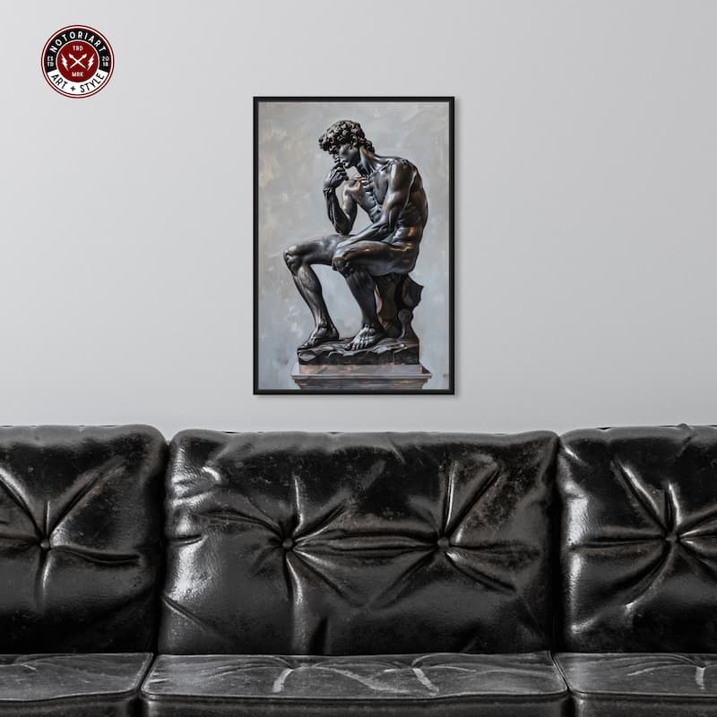 Notoriart Ebony Statue In Thought Framed Men Style 1 Piece Canvas Wall Art