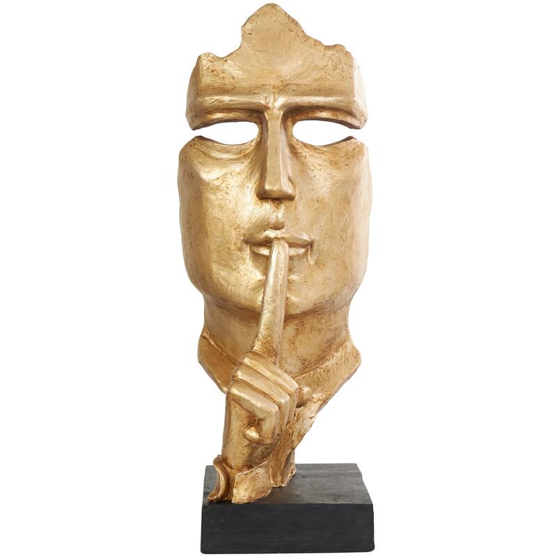 Gold Polystone Large Cutout Quiet Gesture Face People Decorative Sculpture with Black Base