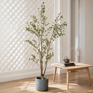 5FT Realistic Artificial Olive Tree in Black Pot - Lifelike Indoor Faux ...