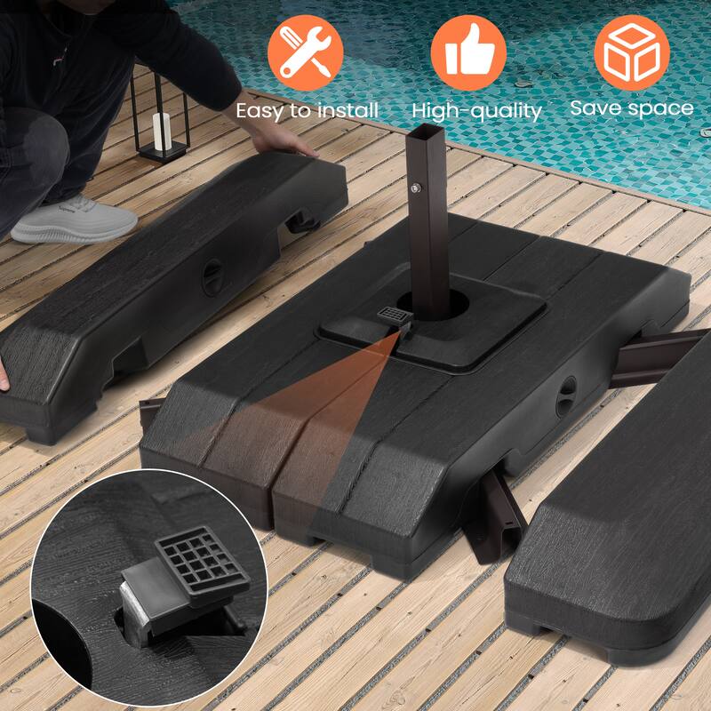 11 FT Square Outdoor Patio Cantilever Umbrella with Solar Lights 4-Piece Premium Base Double Canopy 360 Rotation Tilt