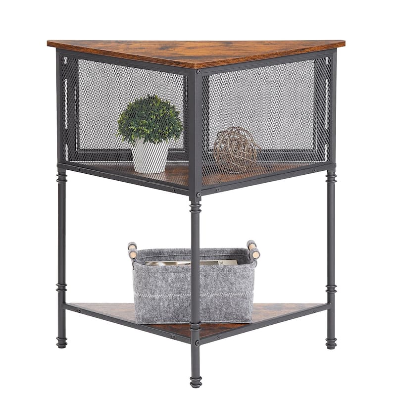 VECELO 3-Tier Corner Shelf with Storage Cabinet and Doors, Metal Frame Corner Cabinet