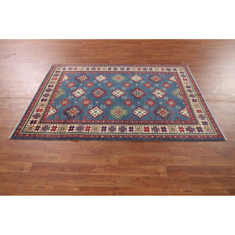Traditional Blue Kazak Area Rug Handmade Oriental Wool Carpet - 4'1" x 6'0"