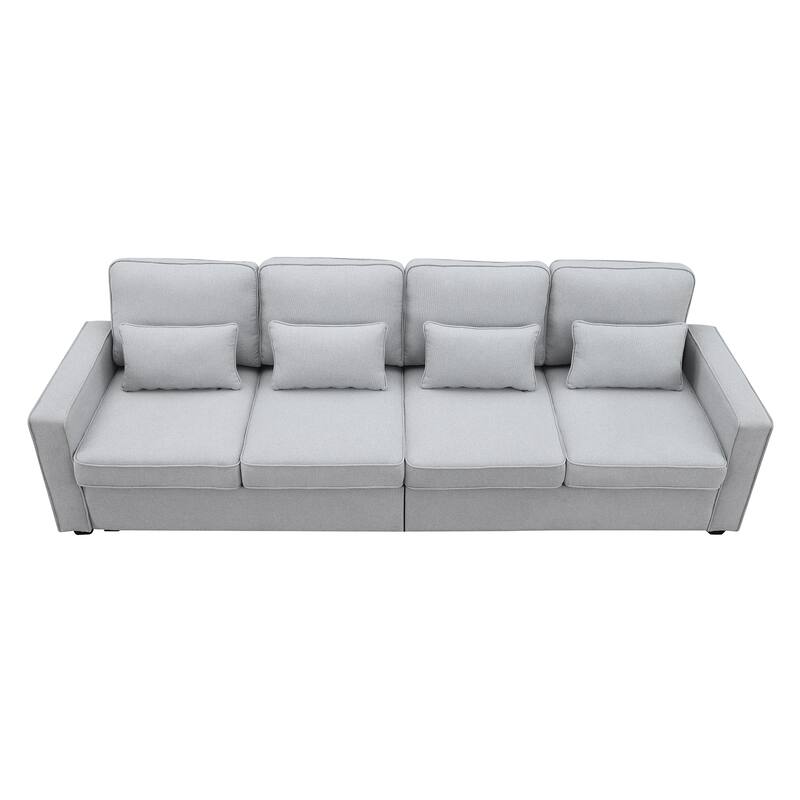 Modern 104" 4-Seater Linen Sofa with Storage Pockets and Pillows for Living Room
