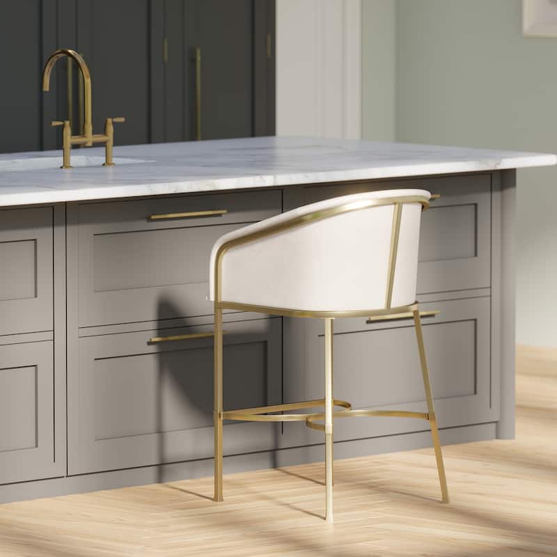 Hampton Modern Bar Stool, Faux Leather and Gold Finish Metal Frame