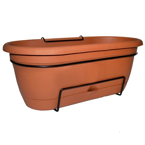 Bloem Lucca Self Watering Oval Window Box Planter: 18" - Terra Cotta - Balacony Box, Durable & Long Lasting Resin Pot