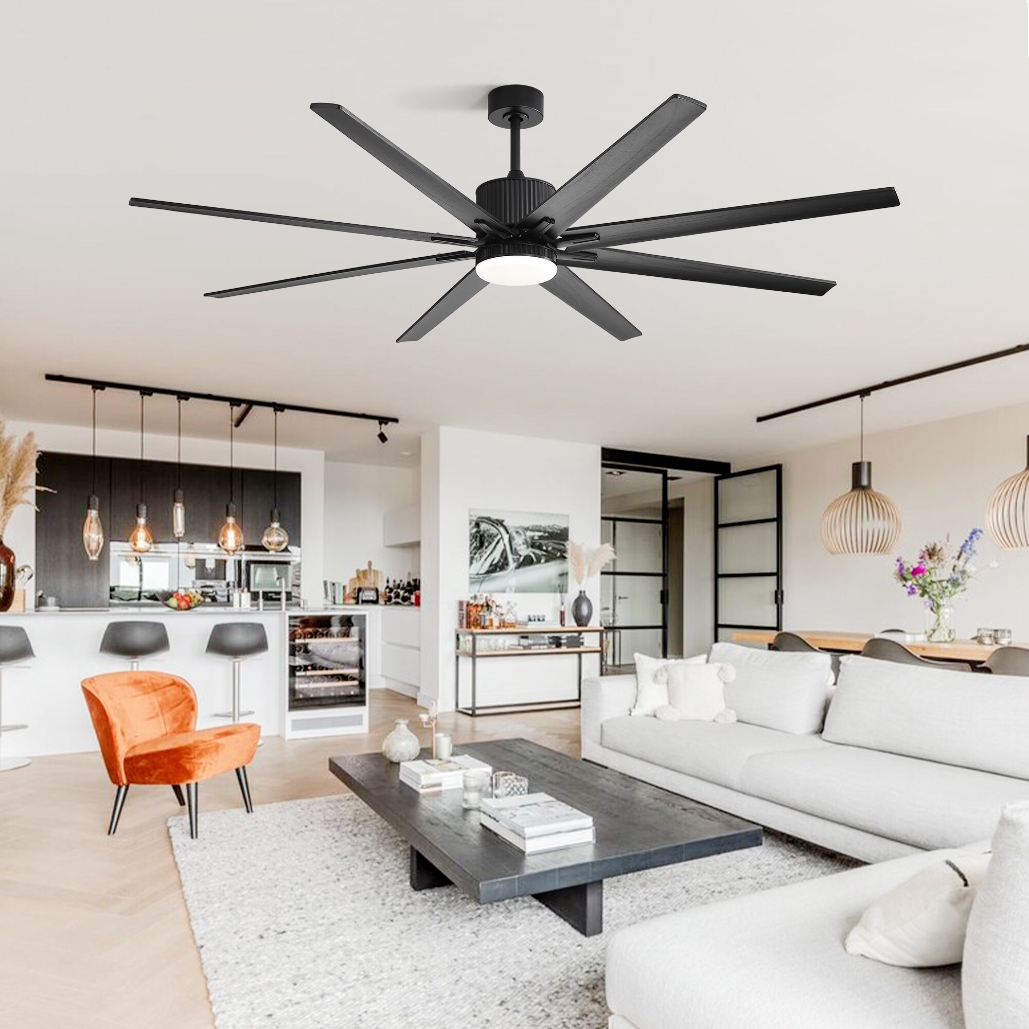 76 Inch Large Ceiling Fan with 18W Dimmable LED Light, 8