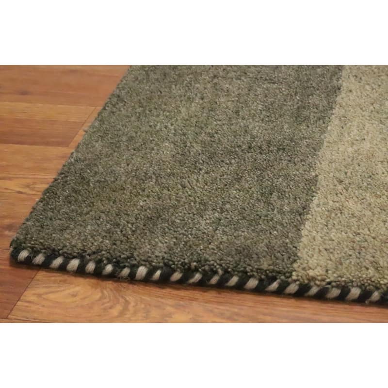 Hand Knotted Oriental 100% Wool Carpet Modern Geometric Green Gabbeh Area Rug - 7' 8'' X 5' 5''
