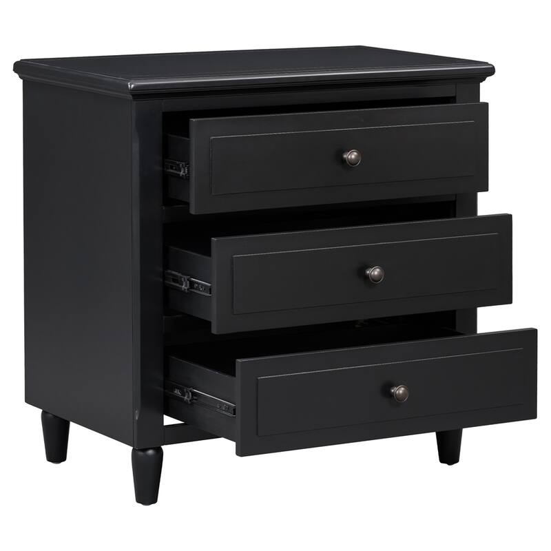 Wood Nightstand with Metal Sliding Rail and 3 Drawer
