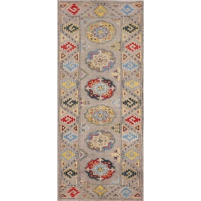 Geometric Kazak Oriental Runner Rug Hallway Handmade Wool Carpet - 2'0" x 5'11"