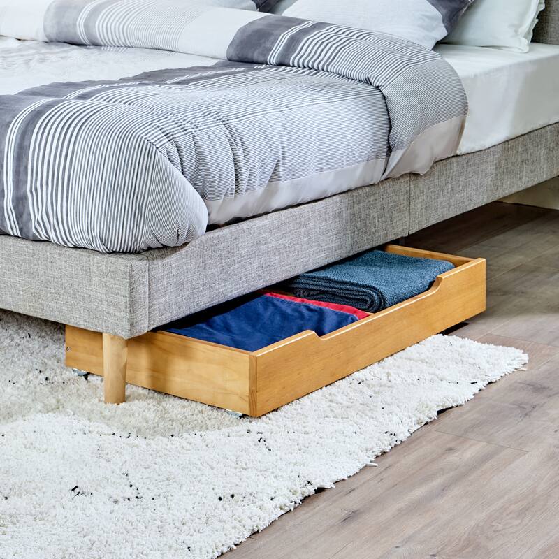 MUSEHOMEINC Solid Wood Under Bed Storage Drawer with 4-Wheels,,Suggested for Queen & King Platform Bed