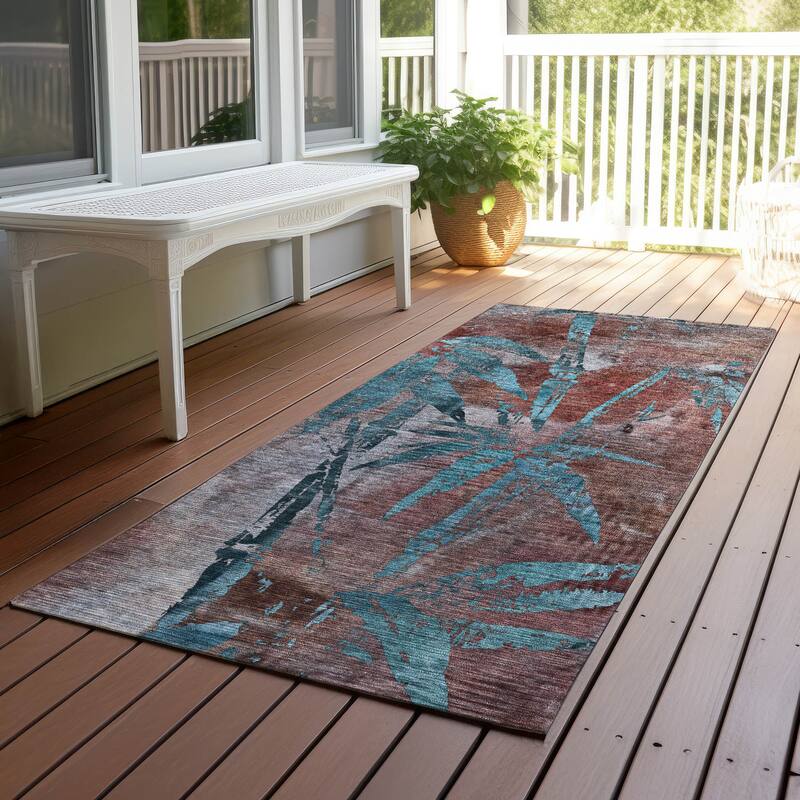 Machine Washable Indoor/ Outdoor Modern Floral Chantille Rug - Terracotta - 2'3" x 7'6"