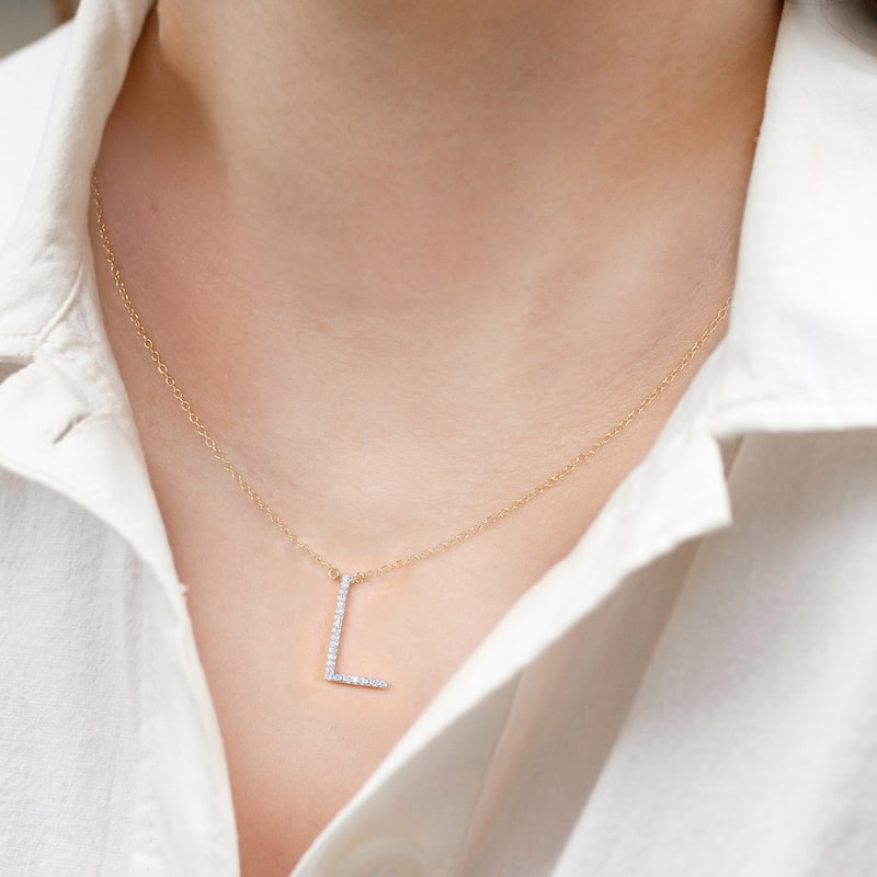 1/20ct TDW Diamond Classic Initial Pendant Necklace in Silver for Women