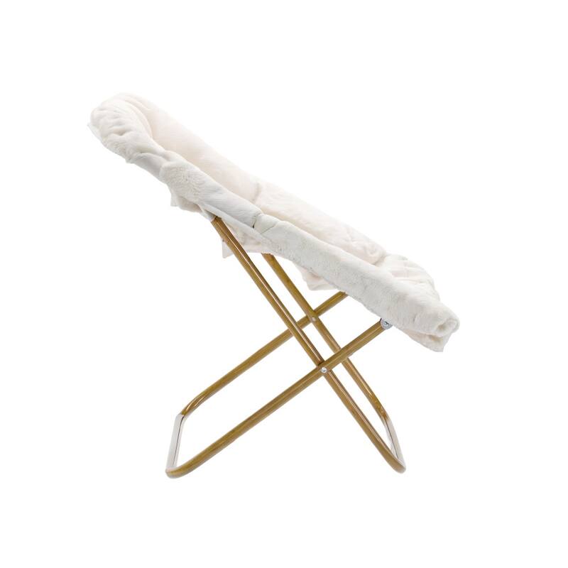 Folding Synthetic Fur Oversized Saucer Chair with Steel Frame - N/A