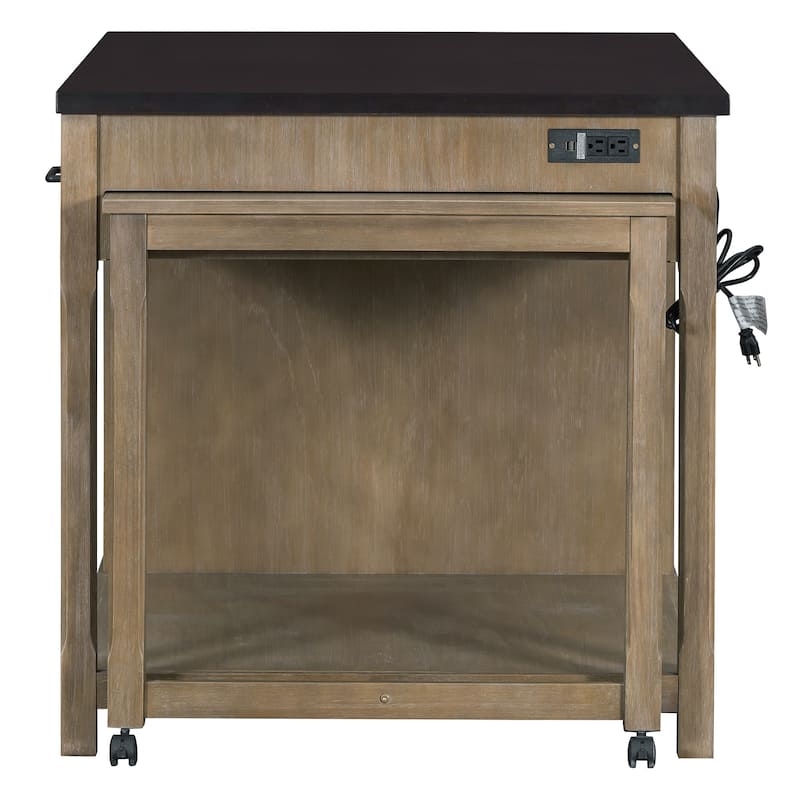 Extendable Kitchen Island with Storage, Kitchen Cart with Built-In Power Outlets, Kitchen Cabinet with Open Shelves