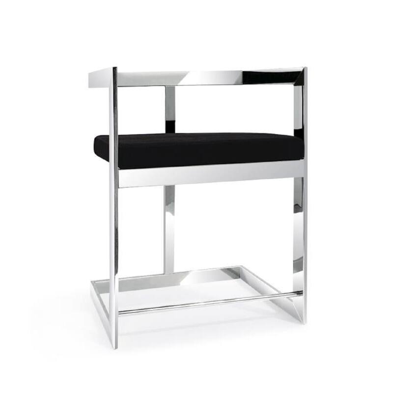 Velvet Stainless Steel Low Back Bar Chair with Armrests and Footrest