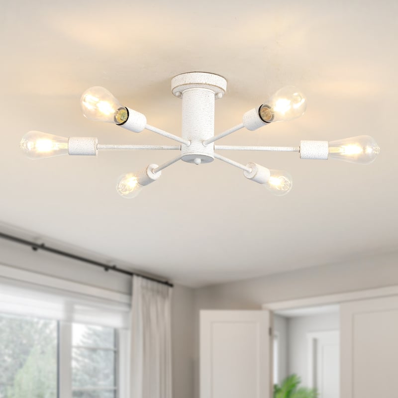 6-Light Modern Industrial Sputnik Semi-Flush Mount Ceiling Light - N/A