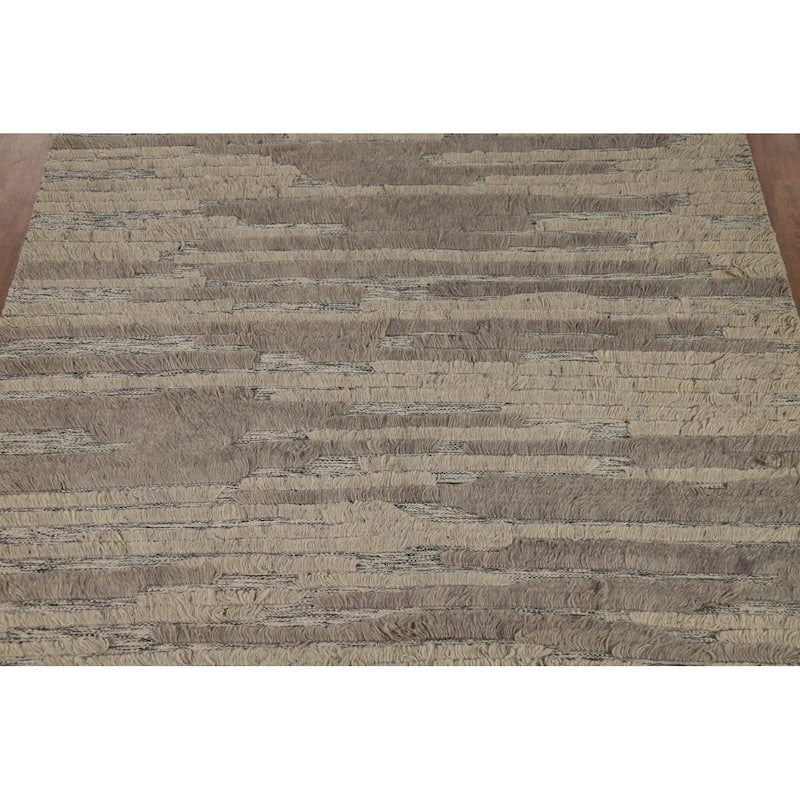 Striped Moroccan Shaggy Oriental Area Rug Handmade Wool Carpet - 5'8" x 8'3"