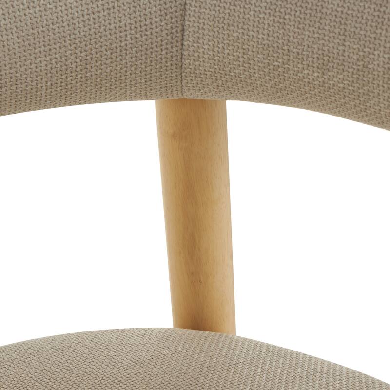 Beige Polyester Curved Back Mid Century Modern Round Boucle Living Room Accent Chair with Wood Frame