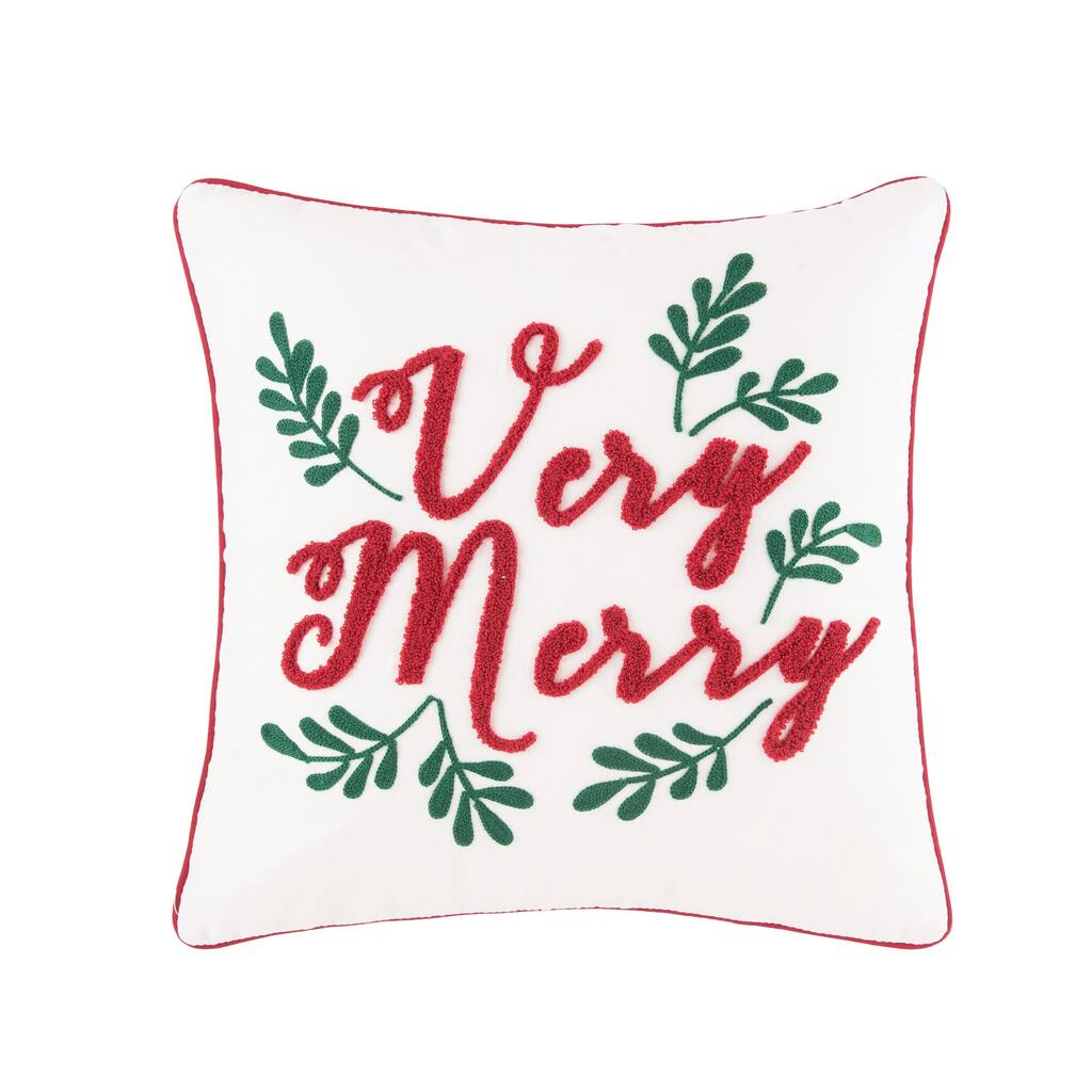 18" x 18" Very Merry Chain Stitch Christmas Holiday Throw Pillow