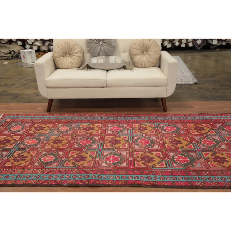 Hand Knotted Oriental 100% Wool Carpet Traditional Geometric Red Ardebil Area Rug - 9' 5'' X 4' 8''