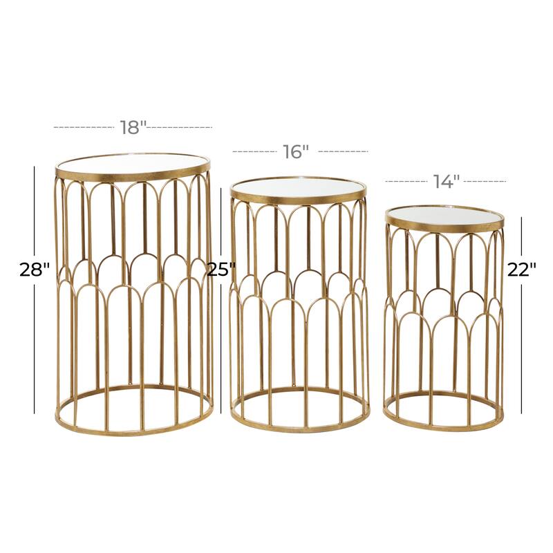 Metal Accent Table with Mirrored Glass Top - Set of 3 Gold - Roche River Decor - 18"Wx18"Lx28"H