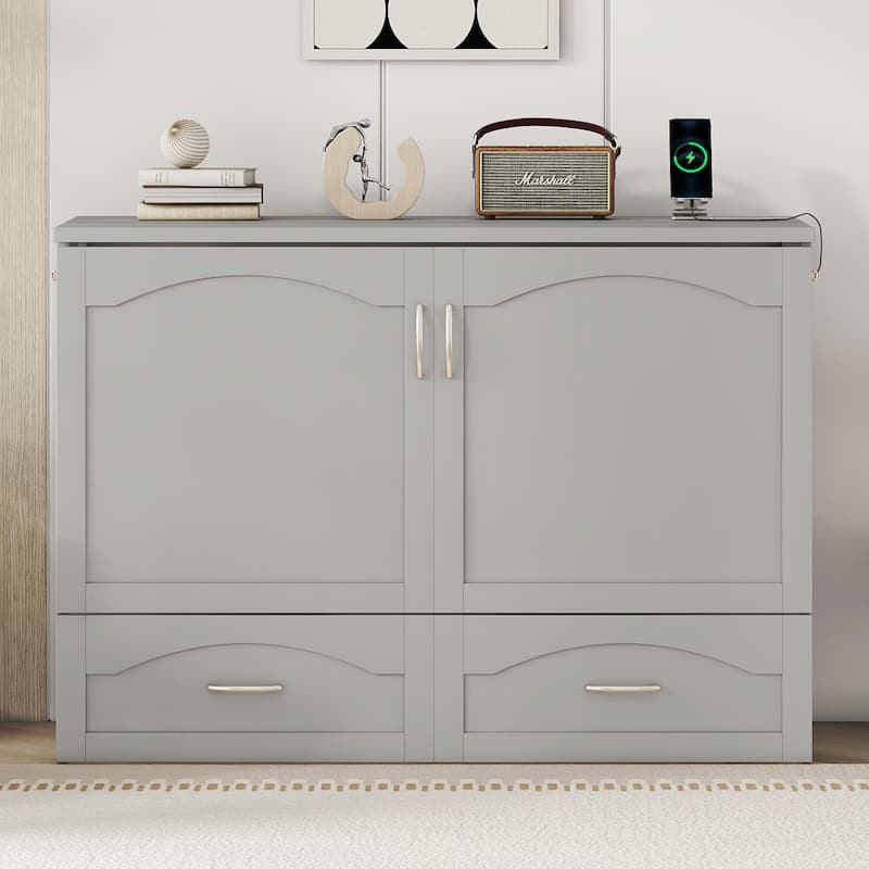 Roomfitters Full Size Storage Murphy Bed with Built-in Drawers and Foldable Design