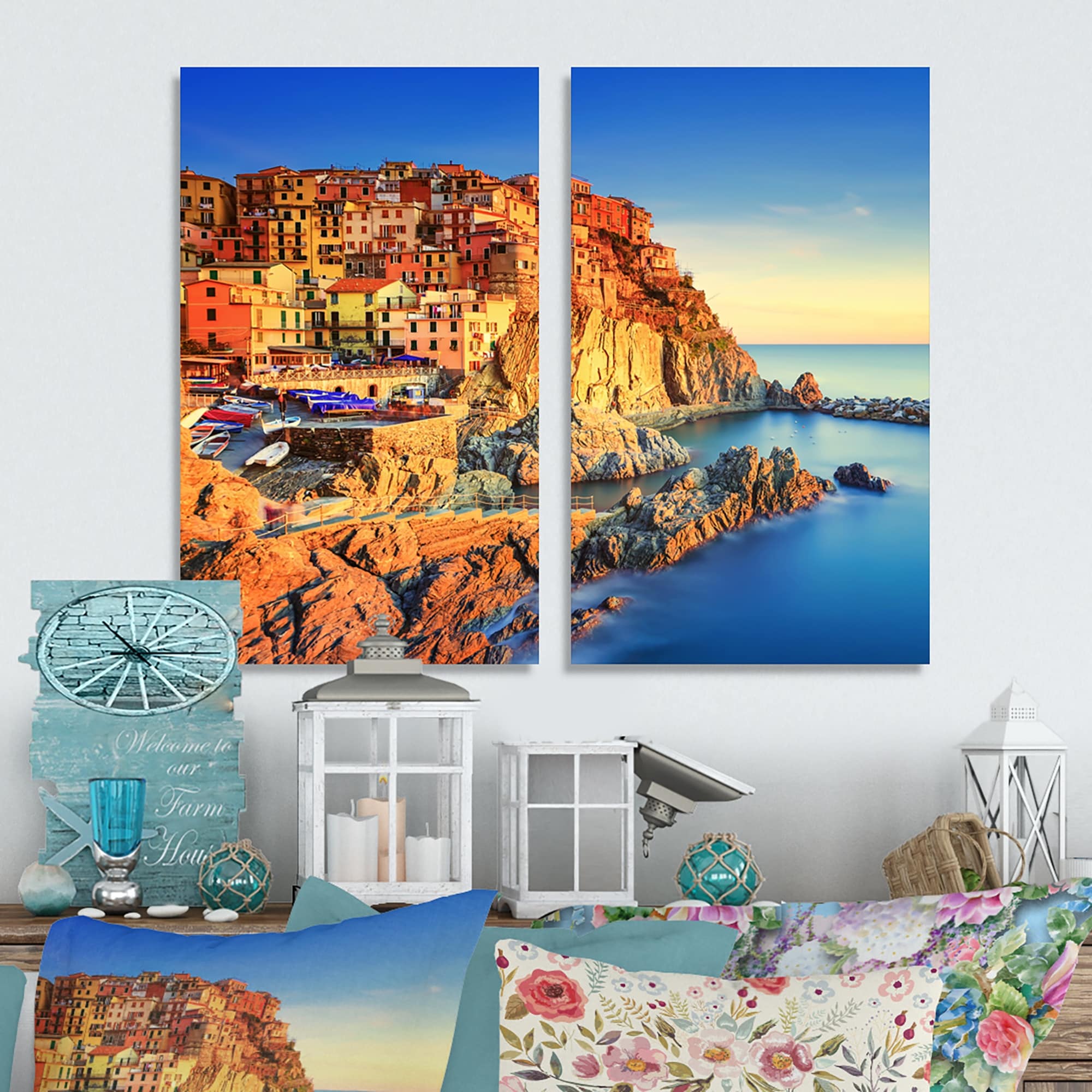 Designart "Manarola Village View At Sunset" Beach Canvas