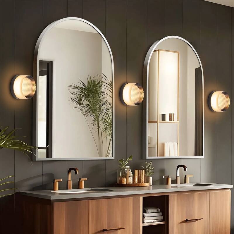 5.1 in. W Modern Dome LED 3000K Bathroom Vanity Light/Flush Mount Light with Gray Glass - 5.1 in. W x 3.54 in. H