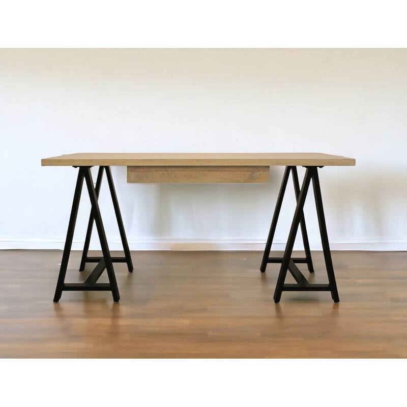 60" Ivory and Black Solid Wood Executive Desk - Ivory
