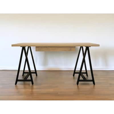 60" Ivory and Black Solid Wood Executive Desk