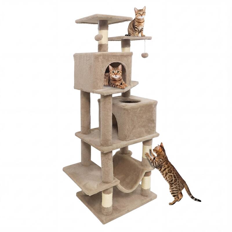 Gymax 57'' Cat Tree for Indoor Cats w/Dual Condos Hammock Sisal
