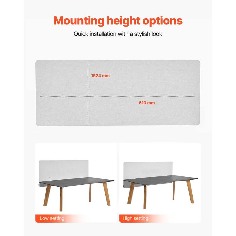 Desk Divider Privacy Panel 60"x24" with Clamp-on Mount - 60 x 3.2 x 24 in