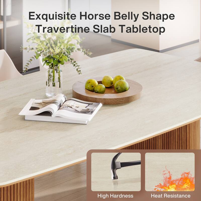 78.8-inch Large Dining Table with Travertine Slab Top for Kitchen Dining Room