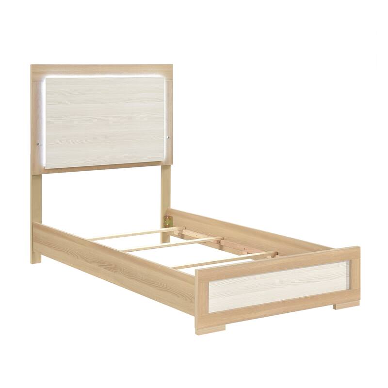 Twin Size Wood Panel Bed with LED Headboard and Contemporary Design
