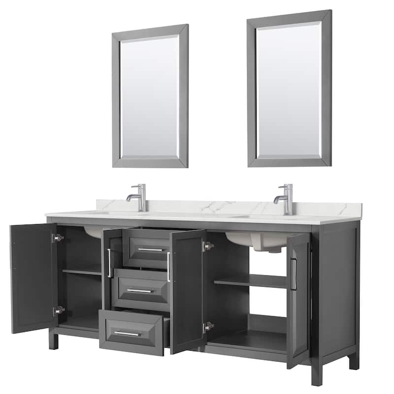 Daria 80-inch Double Vanity, Single Hole Quartz Top, 24-inch Mirrors