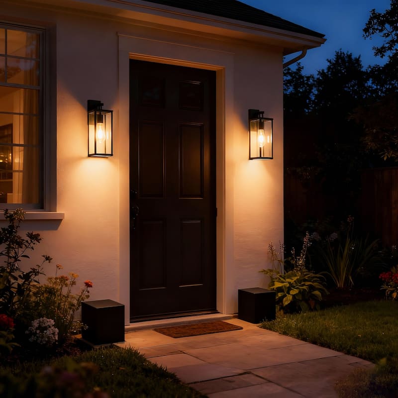 Textured Black Outdoor Boxed Wall Sconce with Clear Glass - Overstock ...