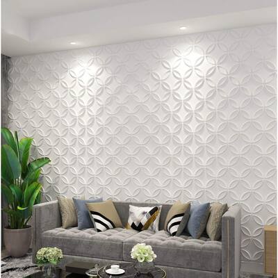 Art3d PVC 3D Wall Panel Interlocked Circles in Matt White Cover 32 Sq.ft