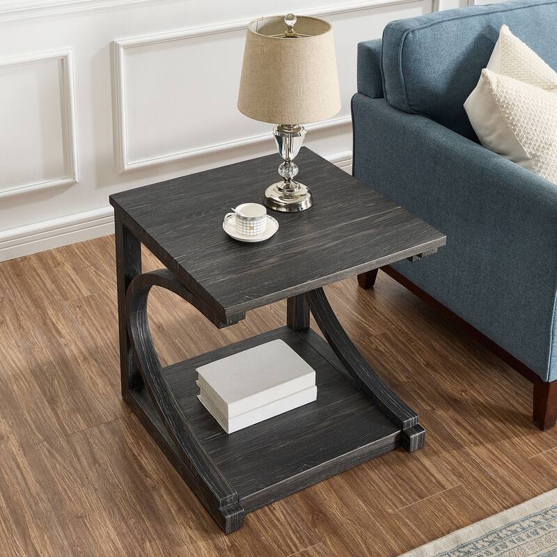 Unique Solid Wood Coffee Table with Storage Shelf