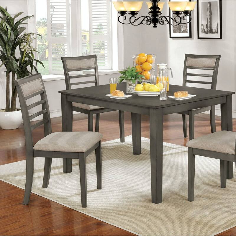 5 Pc Dining Table Set Dining Chairs & Table Solid wood Padded Fabric Cushions Slat Back Chair