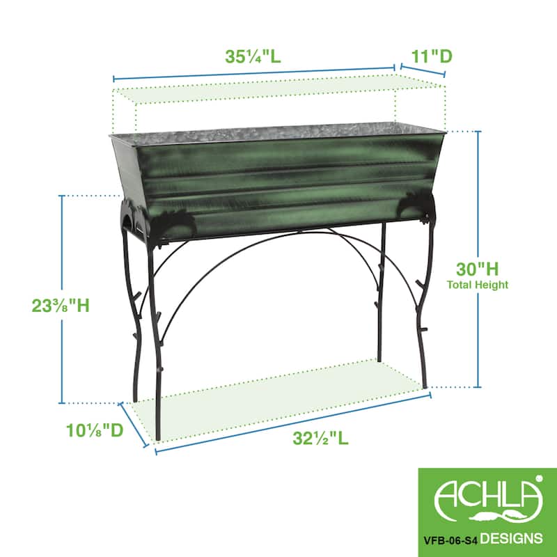 Achla Designs 30"H Rectangular Classic Green Galvanized Steel Indoor Outdoor Large Flower Box w/Black Wrought Iron Flora Stand
