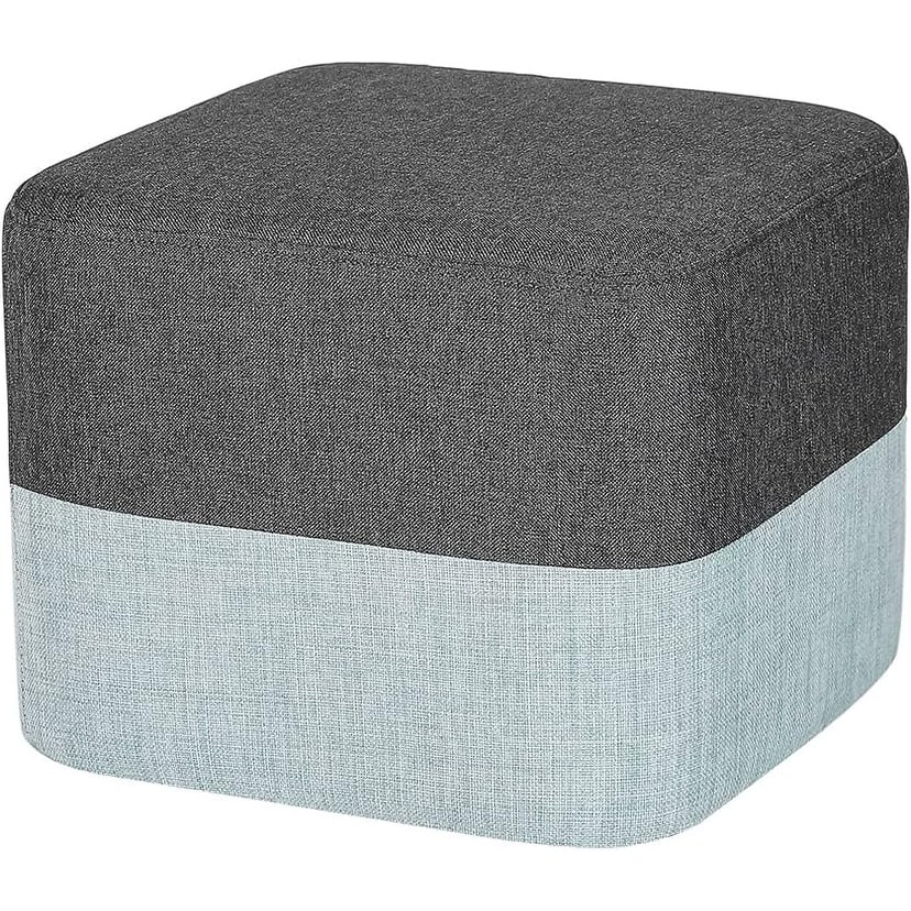 Upholstered Cube Pouf Footstool, Square Foot Rest Side Table Seat for Living Room Bedroom Home Office (Gray/Blue)