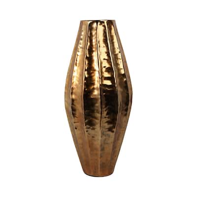 Metal Flower Vase with Hammered Finish Modern Glam Design - 27" Gold
