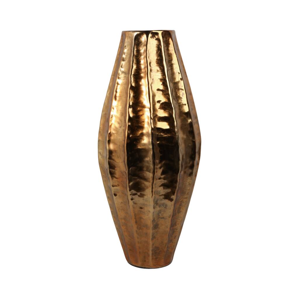 Metal Flower Vase with Hammered Finish Modern Glam Design - 27" Gold