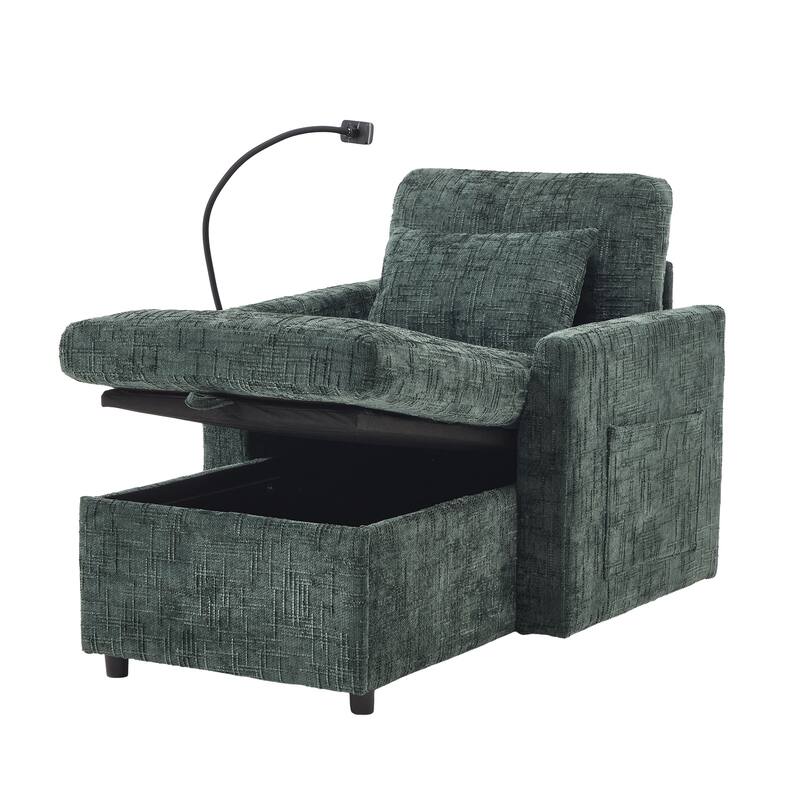 HOMEFUN Chenille Upholstered Storage Lazy Single Leisure Chair Sofa with Phone Holder