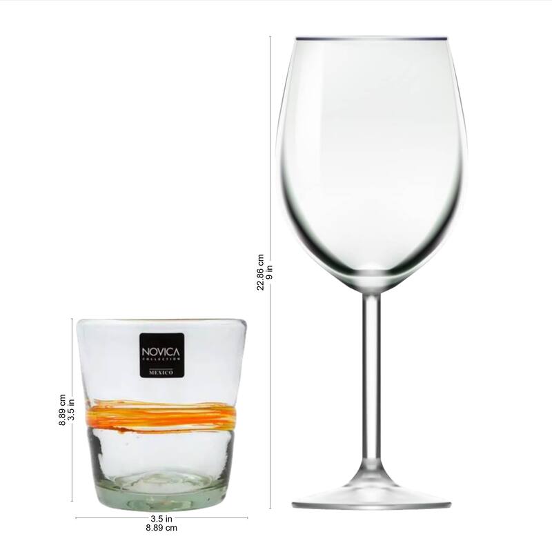 NOVICA Artisan Handblown Recycled Rock Glasses In Golden Hues Clear Mexican Juice Tumbler 'Ribbon of Sunshine'(Set of 6)