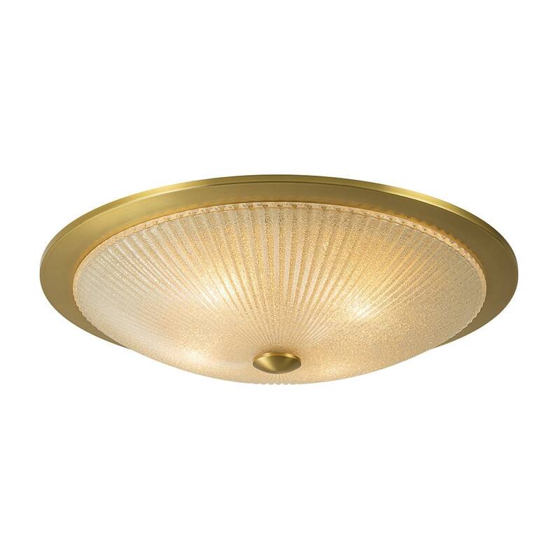 4-Light Handcrafted Glass Flat Saucer Flush Mount Ceiling Fixture - Brushed Brass