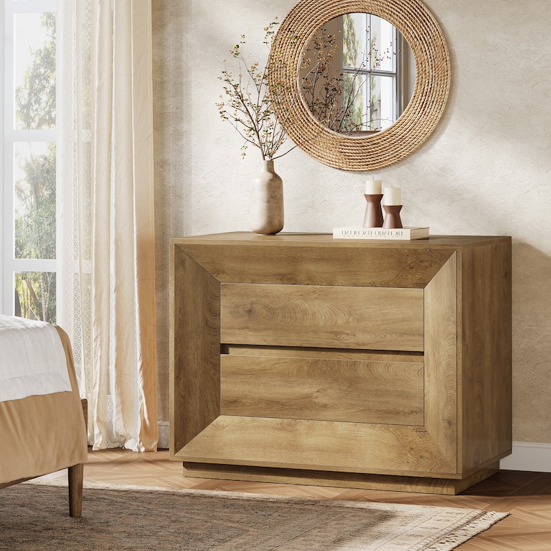 35.43" Wide Nightstand, Oak Large Night Stand with Drawers